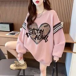Popular Design Sweatshirt for Women Loose Slimming and Stylish Age-reducing Printed Velvet Top