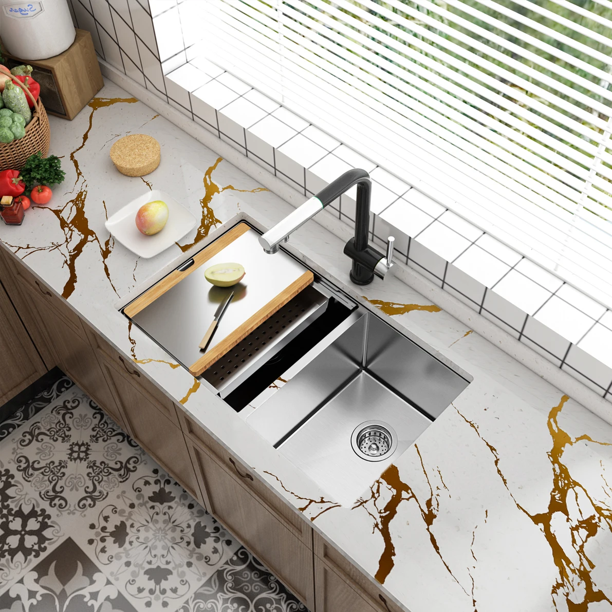 

1 Roll of Gilt Marble White Self-Adhesive Wallpaper, Waterproof and Oil-Proof Stove Countertop Tile Cabinet Renovation Home Decoration Wallpaper Wall Sticker