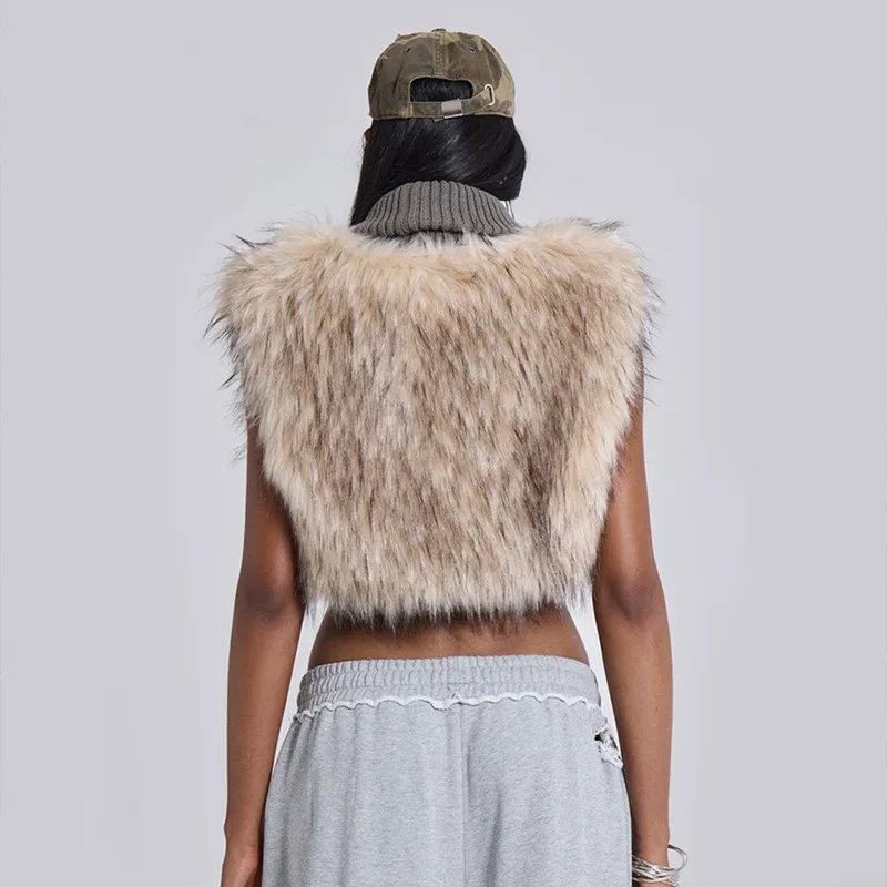 Y2k Fur Vest Women's Clothing Winter New Streetwear Trendy Brand Millennial Hot Girls Retro Sexy Short Styles Faux Fur Vests - Image 4