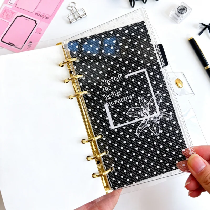 A6 Lace Heart Acrylic Divider Pages Black White Pink Transparent Loose-leaf Pads Cute Girl's Journal Dividers Stationery