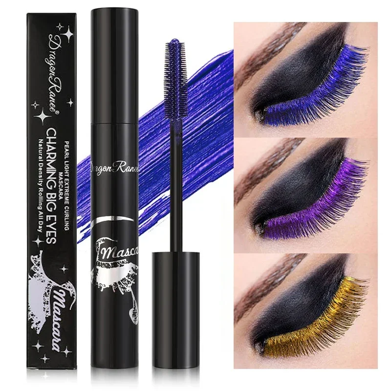 Heallor Waterproof Colorful Mascara Blue Purple Gold Pink Glitter Shimmer Mascara Lasting Thick Curling Lengthen Eyelash Extensi