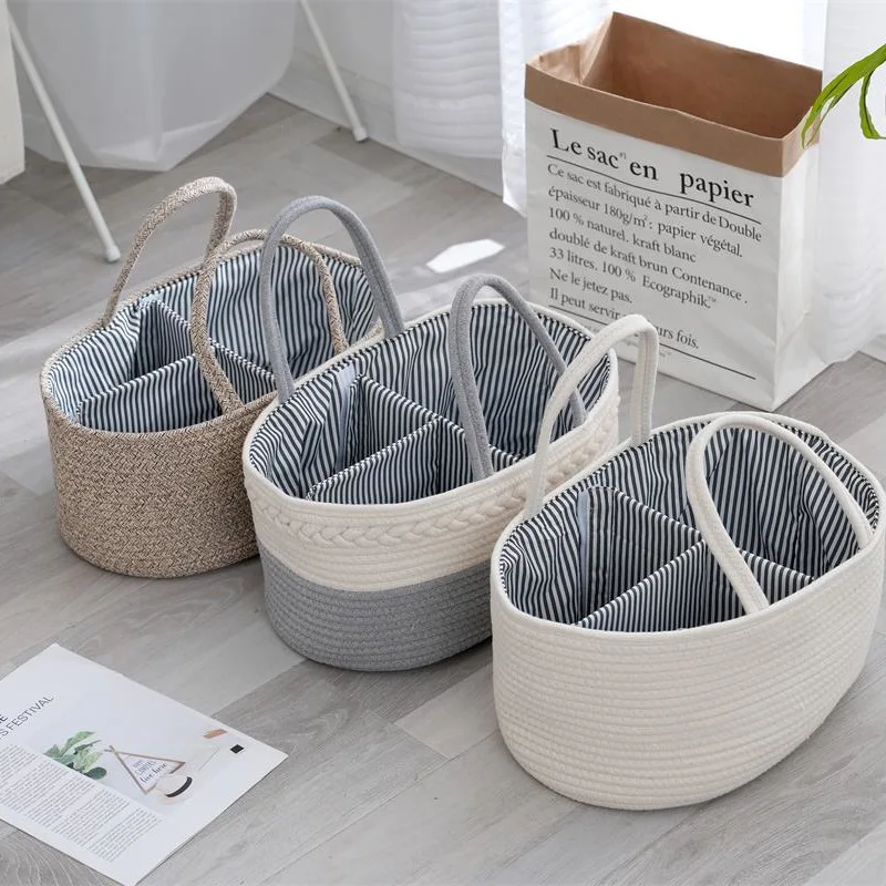 Cotton Washing Basket Garden Style Storage Basket Cotton Rope Woven Basket Clutter Arrangement Storage Baskets