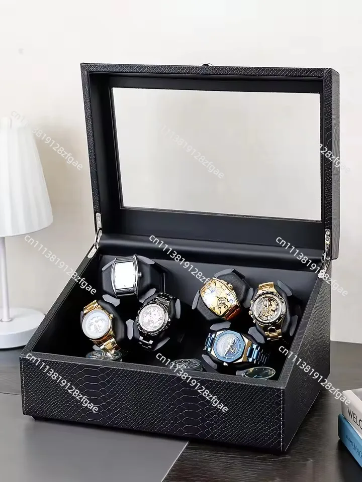 High-End Automatic Winding 6 Shakers Open Lid Self-Stop Motor Rotator Mechanical Watch Box