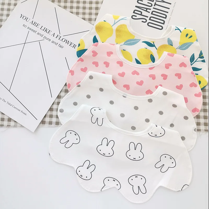 Cartoon Baby Bibs Petal Shape Cotton Newborn Saliva Towel Waterproof Baby Bibs Cute Rabbit Feeding Burp Cloths Baby Goods 0-24M