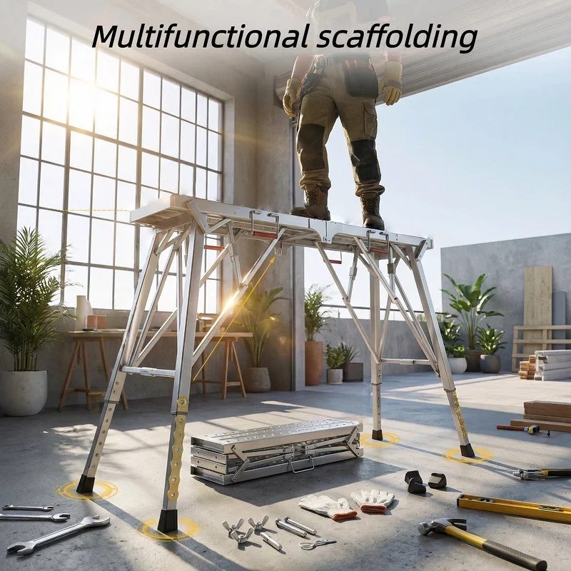 

Workbench, Scaffolding, Adjustable And Foldable Scaffolding, Portable Footboard with Non-Slip Steps, Stable And Portable Wall Stool, Carbon Steel Structure, Suitable for Decoration, RV Cleaning, Painting, Wall Decoration, Etc