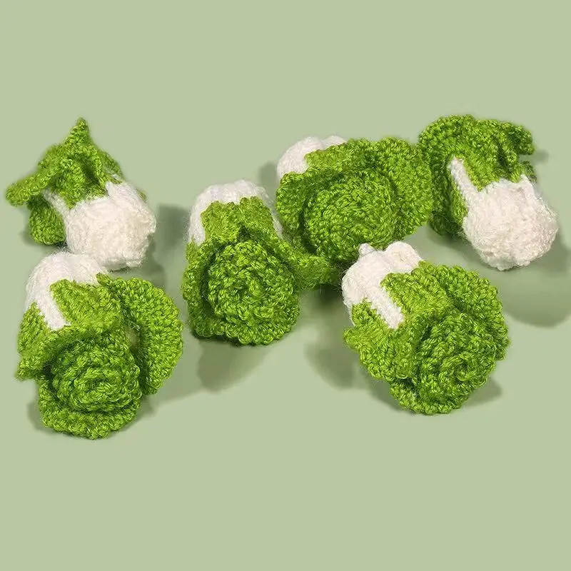 Handmade Knitting DIY Green Vegetable Craft Pendant Crochet car Keychain Finished Amigurumi Hook Yarn Thread Woven Cabbage Gifts