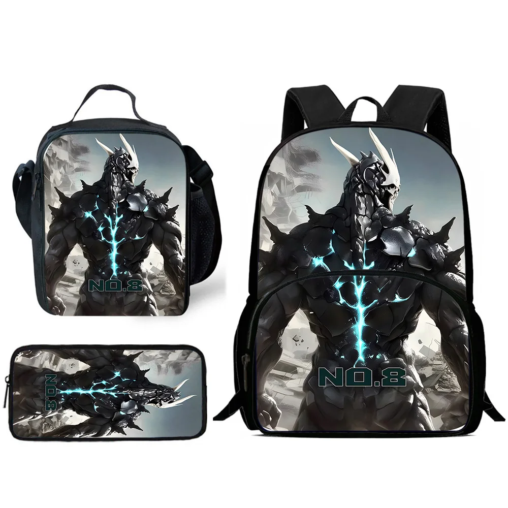 Cool Anime Kaiju No. 8 Child Backpacks Lunch Bag Pencil Case Pupil Large Capacity School Bags For Boy Girl Best Gift