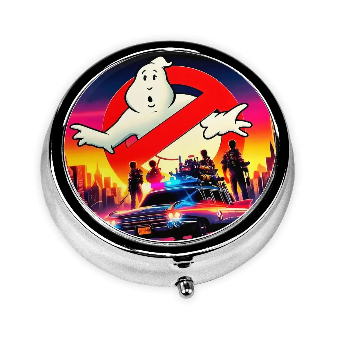 

G-Ghostbusterses Ghosts Movie Metal Pill Box Compact Vintage Comedy Movie 3-Compartment Pill Organizer Container Storage Box