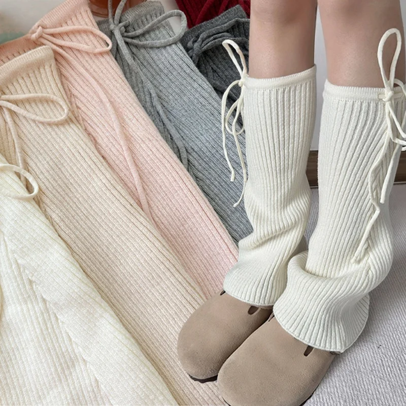 

Thigh High Leg Warmers Lace Up Knit Layered Footless Socks Drawstring Wrap Tie Cozy Y2K Long Leg Covers