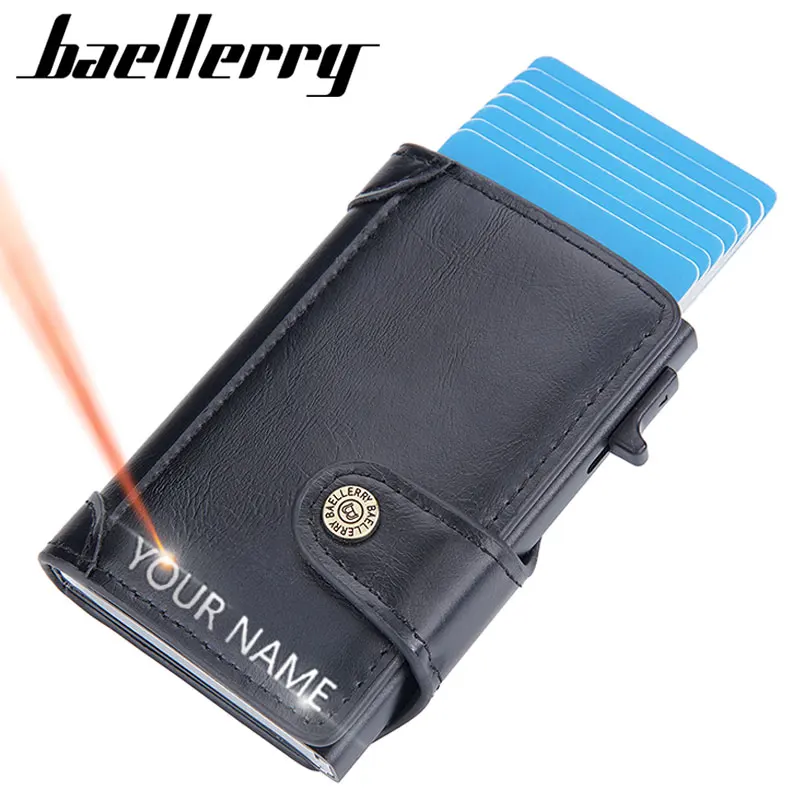 

Baellerry New RFID Men Mini Card Holder Wallets Name Engraving Short Retro Male Purse High Quality Brand Men's Popup Wallet