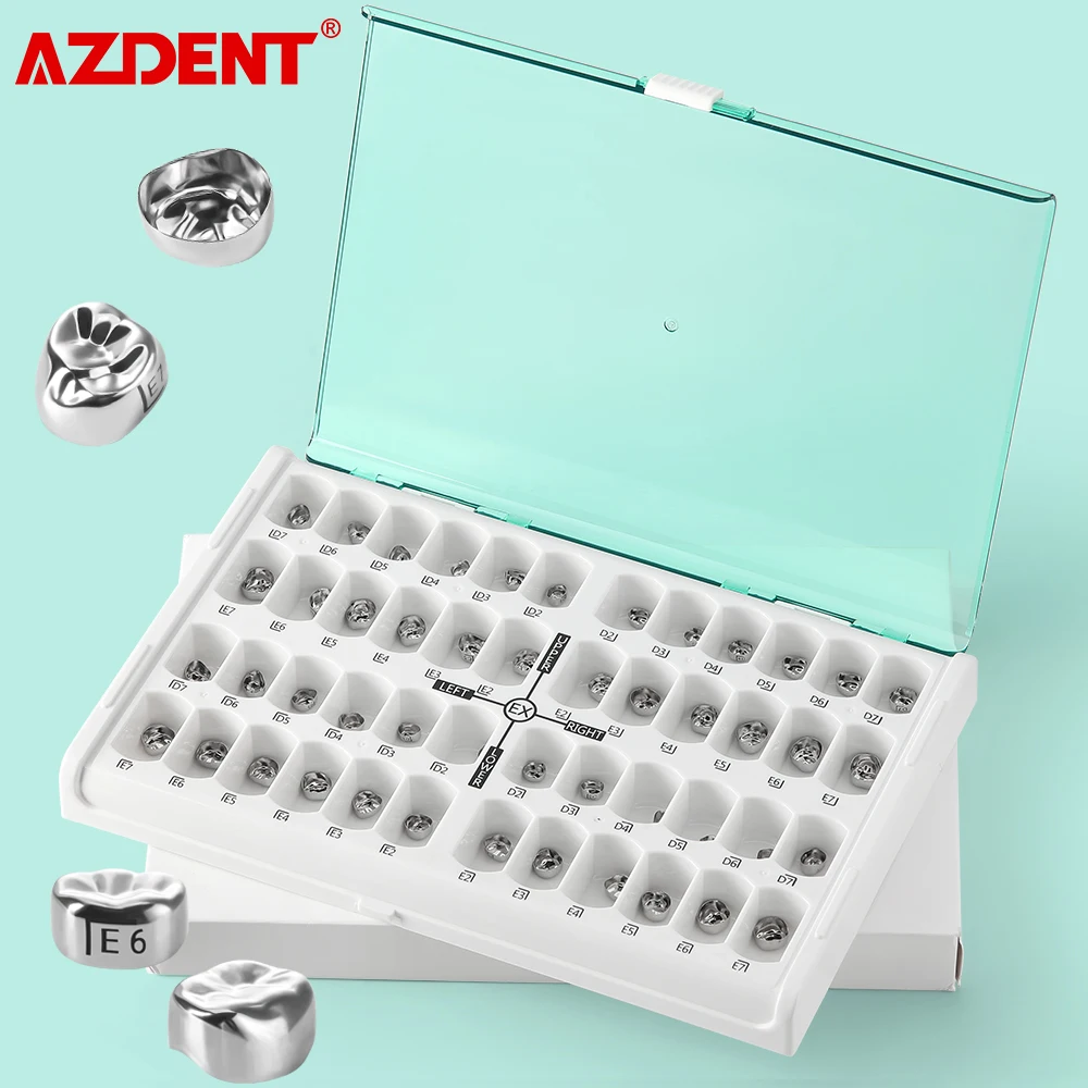 

AZDENT 48Pcs/Box Dental Primary Molar Crown Teeth Preformed Stainless Steel Temporary Crowns Kit Kids Pediatric Dentistry Supply