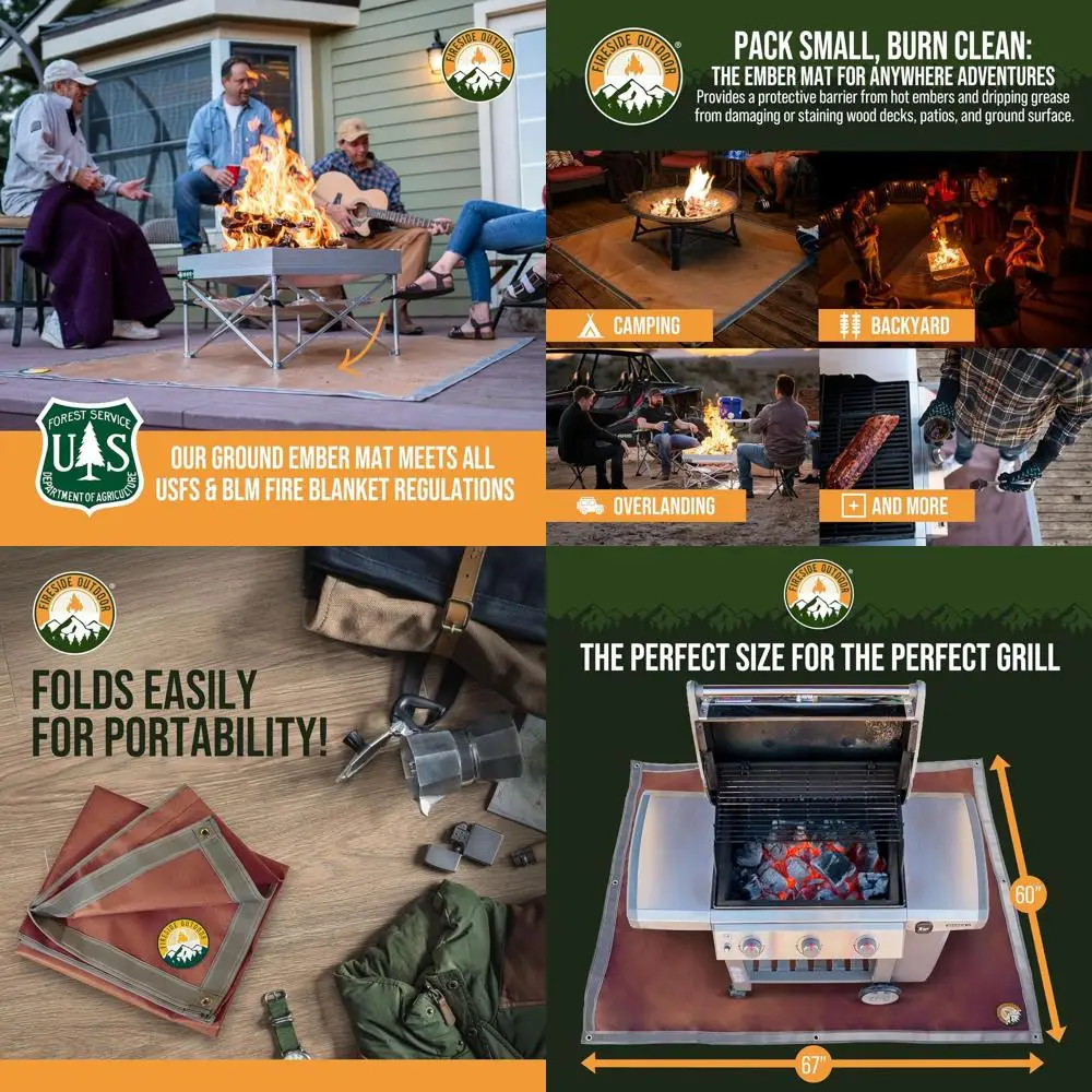 

Portable Outdoor Fire Pit Mat for Grills - Deck Protector, Fireproof, BBQ, 67x60