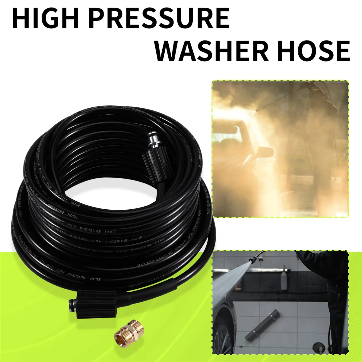 

AA98 Pressure Washer Hose Quick Connector Hose and Extension Coupler for Swimming Pools Siding Washing Cars Floors 20m