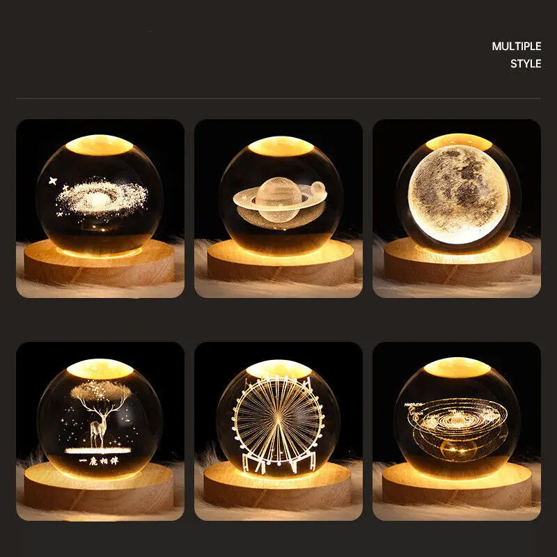 Crystal Ball LED Table Lamp USB Power 3D Moon Galaxy Decor Bedroom Night Lights For Living Room Desk Bedside Lamp Christmas Gift
