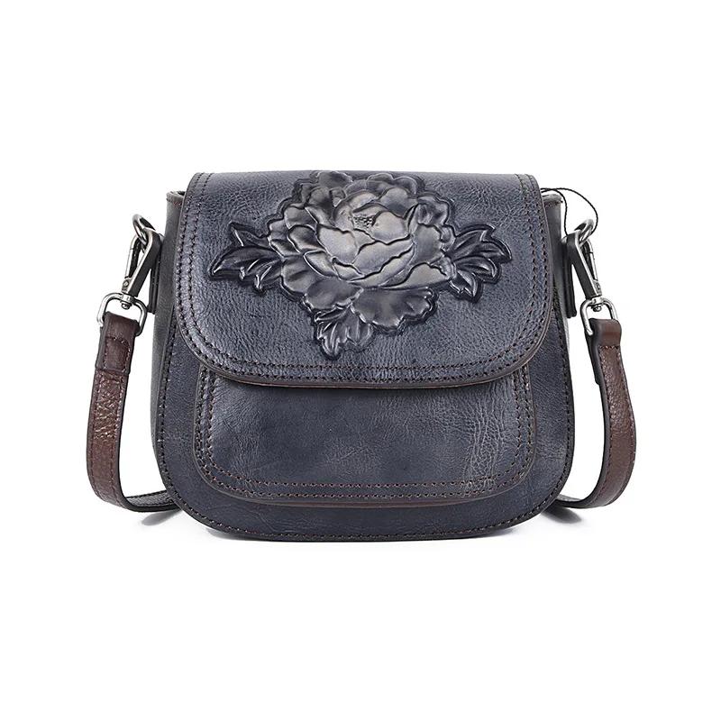 

Women Shoulder Bag Luxury Retro Saddle Bags For Ladies Genuine Leather Messenger Bags Female Handmade Embossed Women Bag