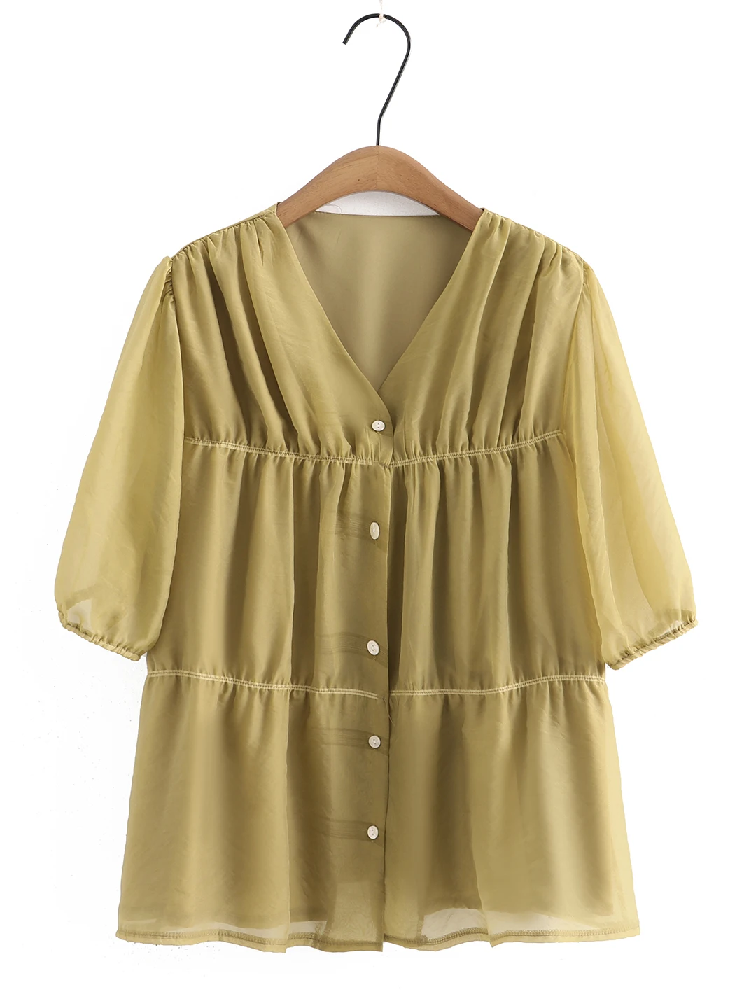 plus Size Women's Bubble Sve irt V-Ne ort Sve Open Cardigan Summer Slimming Top Casual Comfortable Polyester Fiber