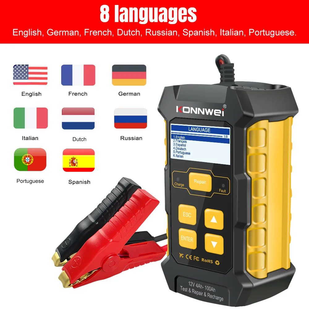 

KW510 Автомобильная свинцово-кислотная батарея, литиевая батарея, тестер зарядного устройства, ремонт, три в одном