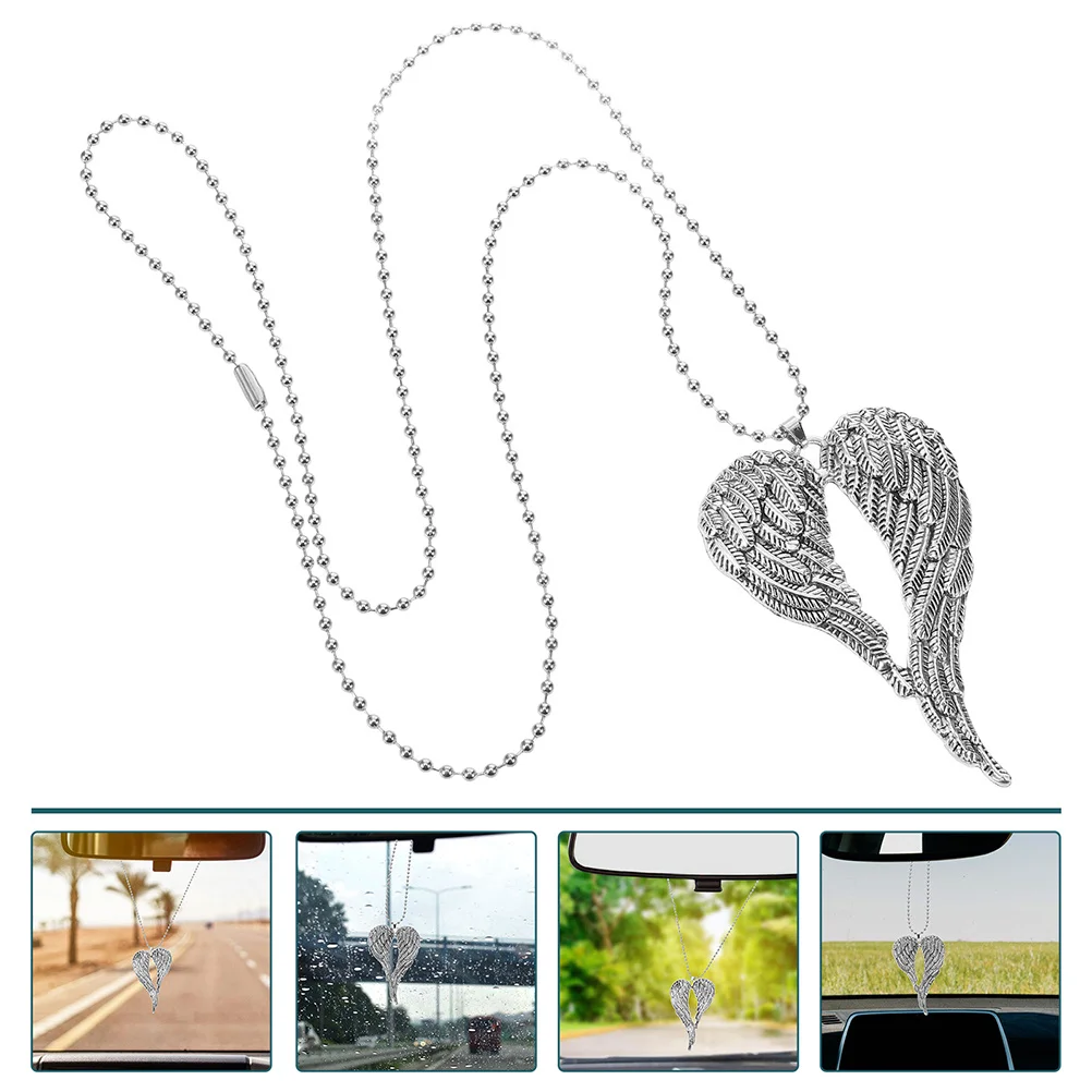 

2Pcs Wings Necklace Retro Alloy Wing Pendant Necklace Car Rearview Mirror Hanging Ornament Vintage Car Interior Decor