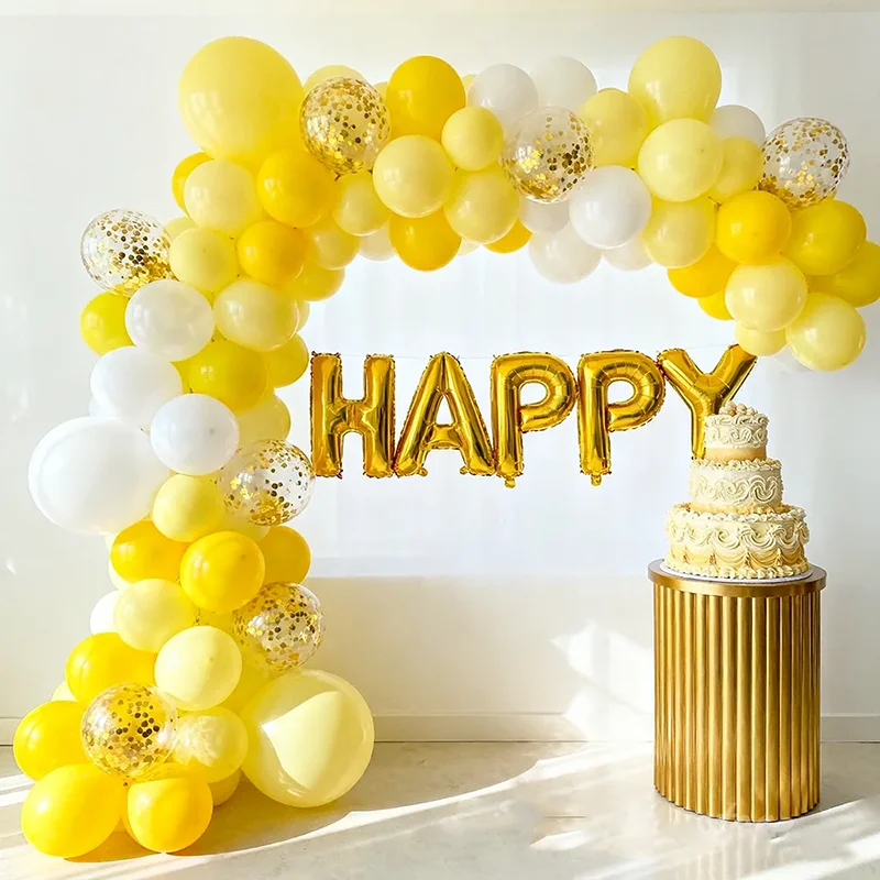 NEUE Gelbe Ballondekoration Makronen-Gelbe Latexballons Gold Glitzer Ballonset Geburtstag Hochzeit Event Dekoration – Detail 6