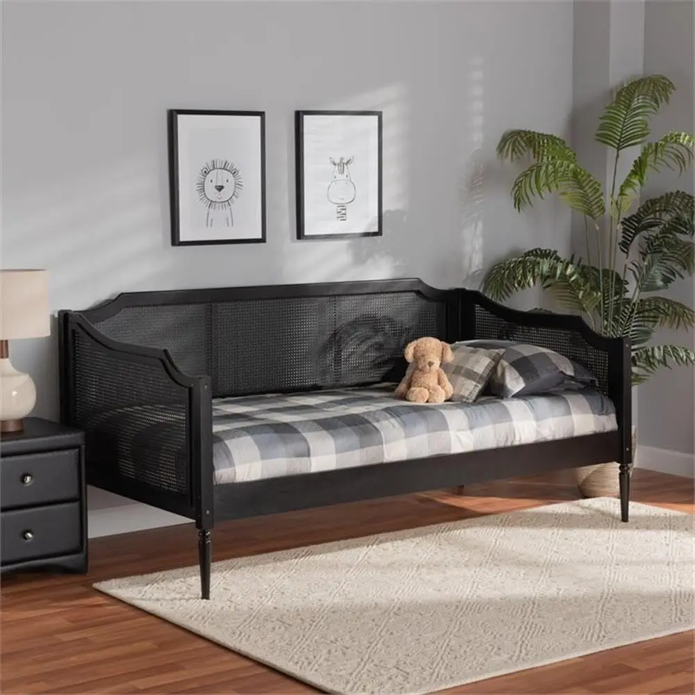 Hancock-Mid- Modern Carvão Acabado Madeira e Sintético Rattan Daybed, Twin Size