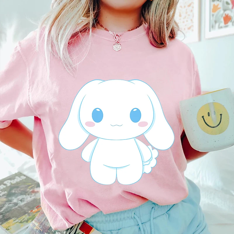 Cute Cinnamoroll printed ladies T-shirt pure cotton short-sleeved casual top personality women's clothing