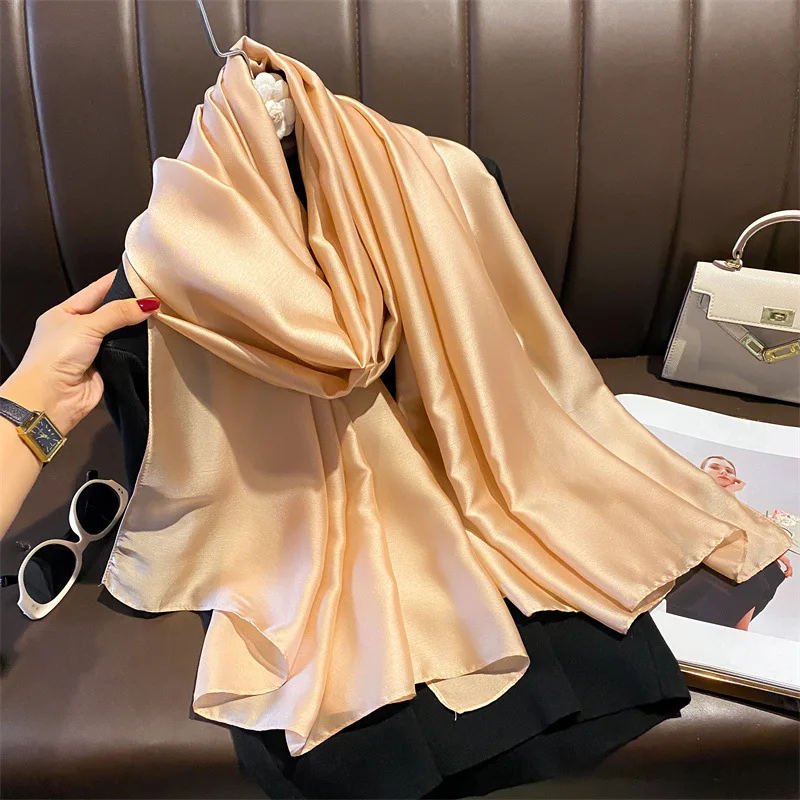Faux Silk Long Scarf Solid Color Premium Lightweight Breathable Versatile Neck Wrap for Women Spring Summer Daily Commute Gift