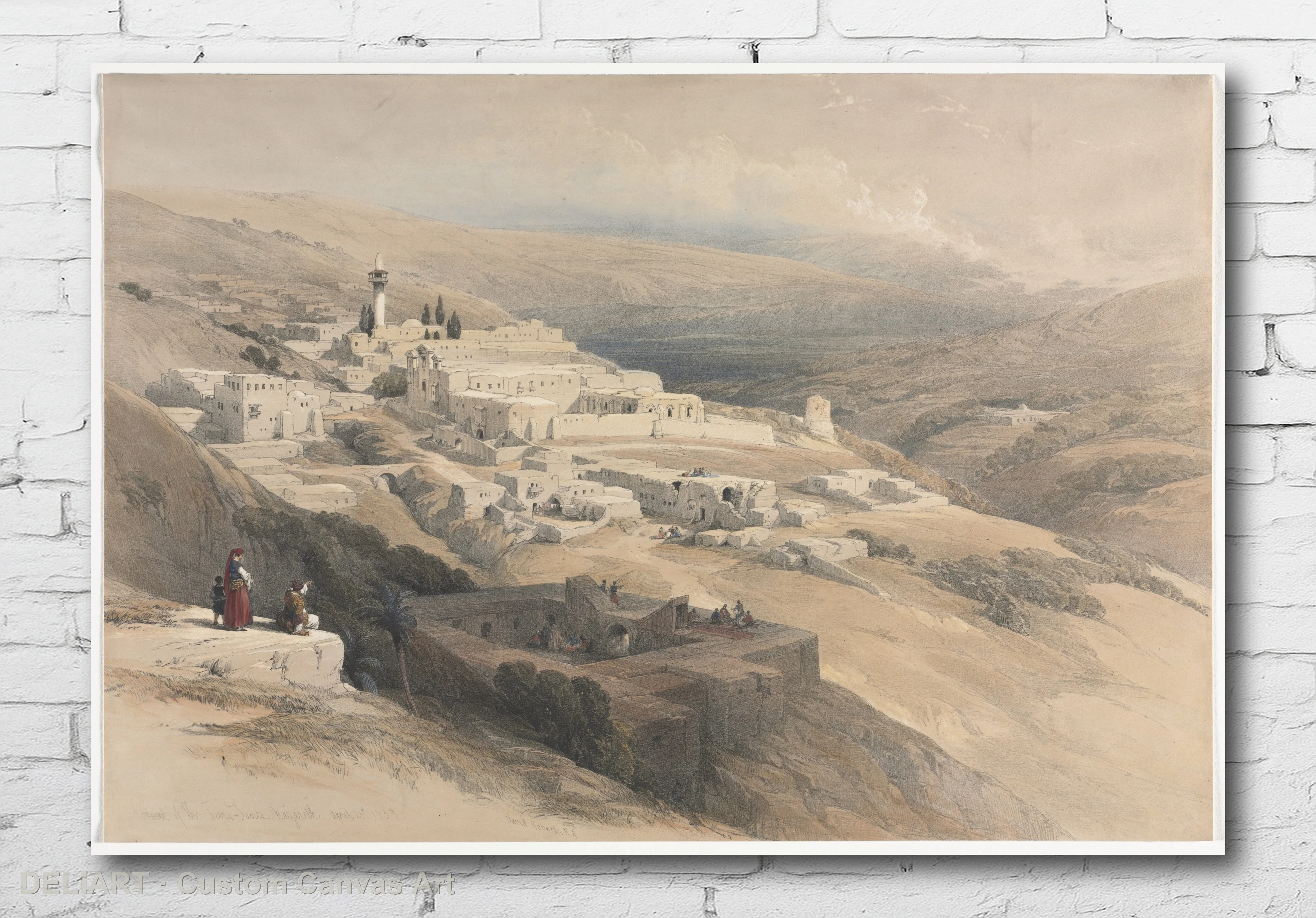 Convent of the Terra-Santa, Nazareth by David Roberts - Vintage Travel Art Canvas Wall Art Poster Print Home Decor Unframed