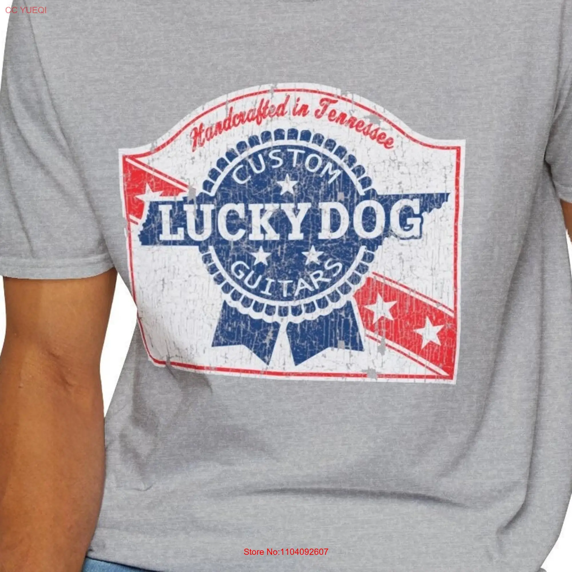 Canada Buyers ONLY Lucky Dog Guitars T shirt Retro Vintage Country Music Outlaw USA stars Biker Guitar