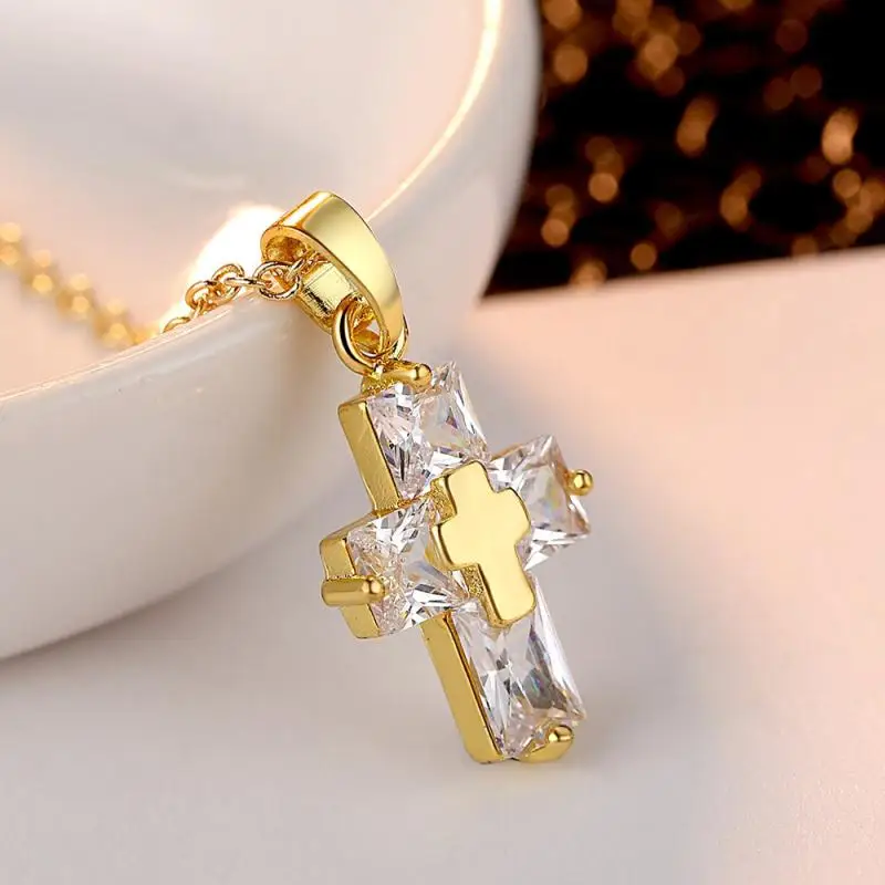 New Crystal Cross Pendant Necklace for Women Luxury Elegant Zircon Pendant Jesus Necklace Amulet Jewelry