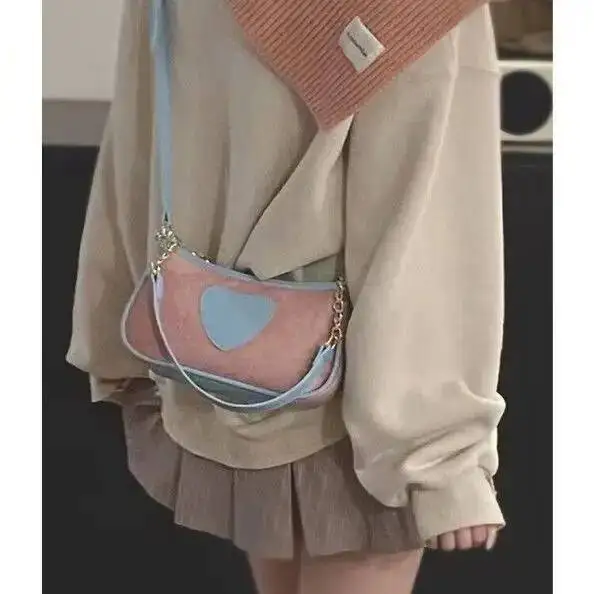 Bloom Haruku Heart Y2k Bags Women 2023 Sweet Cool Girls Casual Vintage Underarm Ladies Fairycore Cute Shoulder Bag Chic