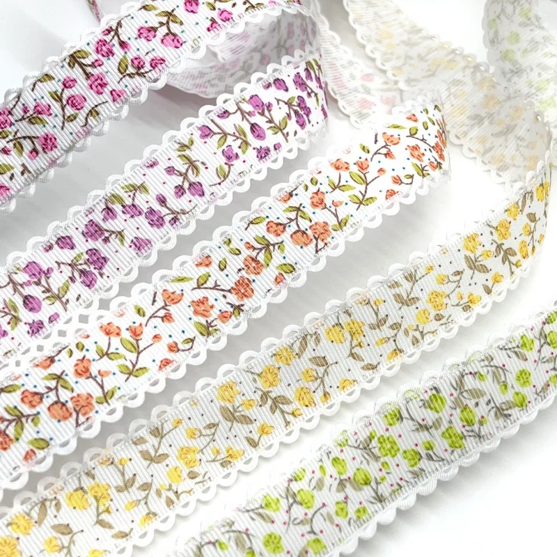 Flowers Printed DIY Craft Ribbon 2.5cm 5Y For Spring Handmade Scrapbook Easter Wedding Christmas Party Deco Gift Floral Packing