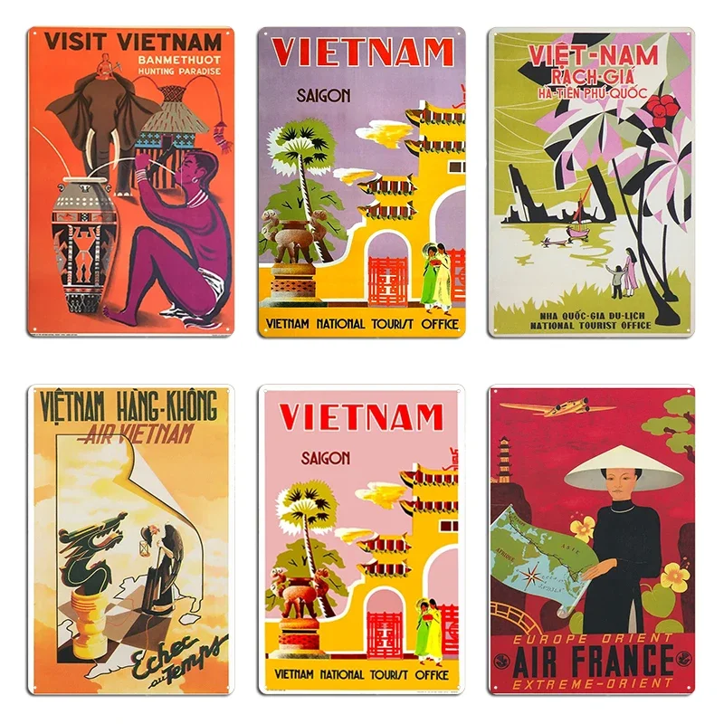 Visit Vietnam Tourist Travel For Vintage Poster Canvas Stickers Saigon 1960 Metal Vintage Home Bar Customize Bar Tin Sign Poster
