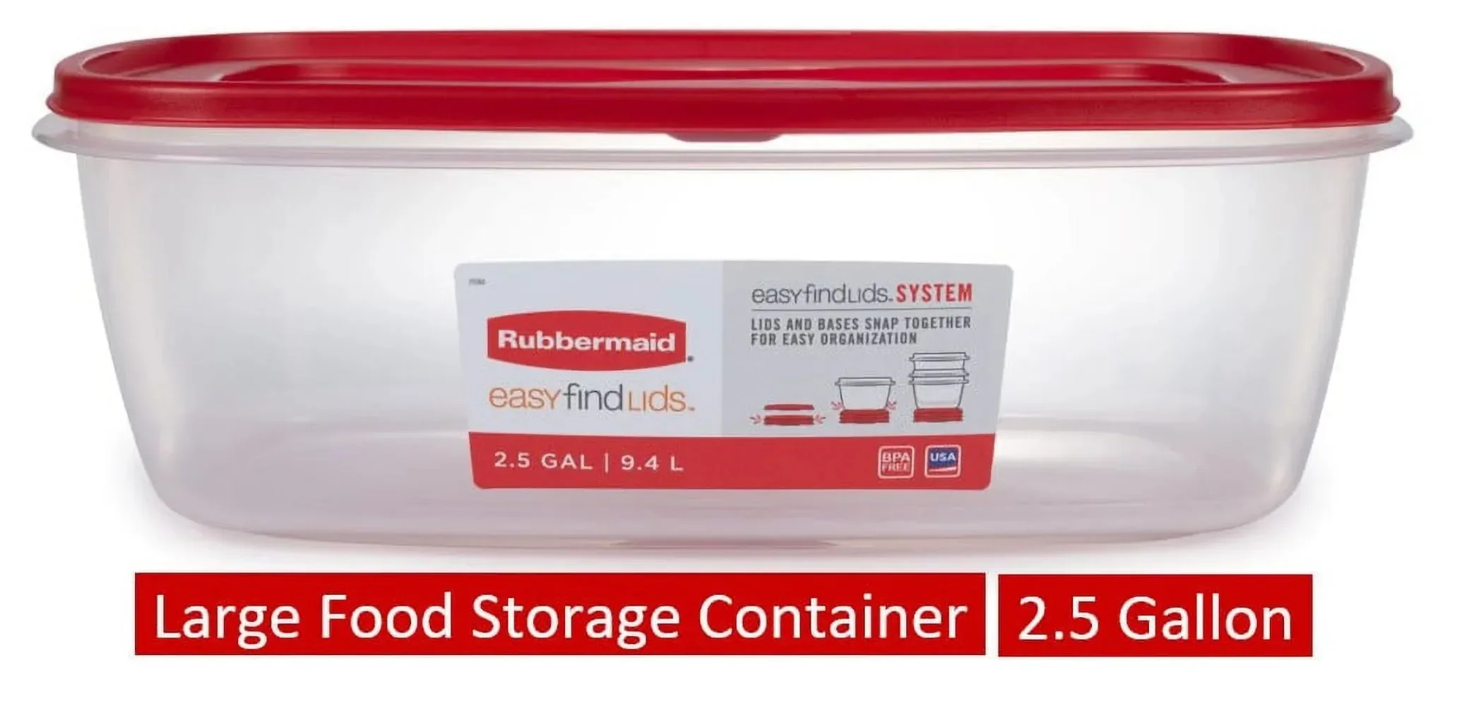 

Rubbermaid Easy Find Lids Food Storage Container, Large with Red Lid, 2.5 Gallon