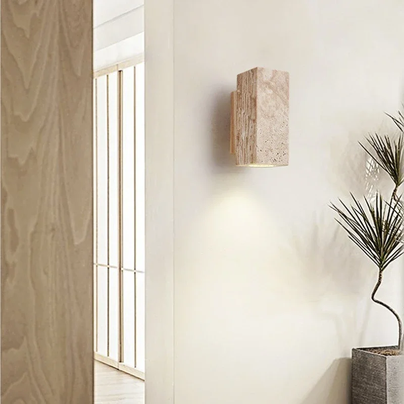 SANDYHA الأصفر الحجر الطبيعي الجدار مصباح النمط الياباني غرفة نوم السرير ضوء غرفة المعيشة الديكور داخلي دراسة تركيبة إضاءة #3