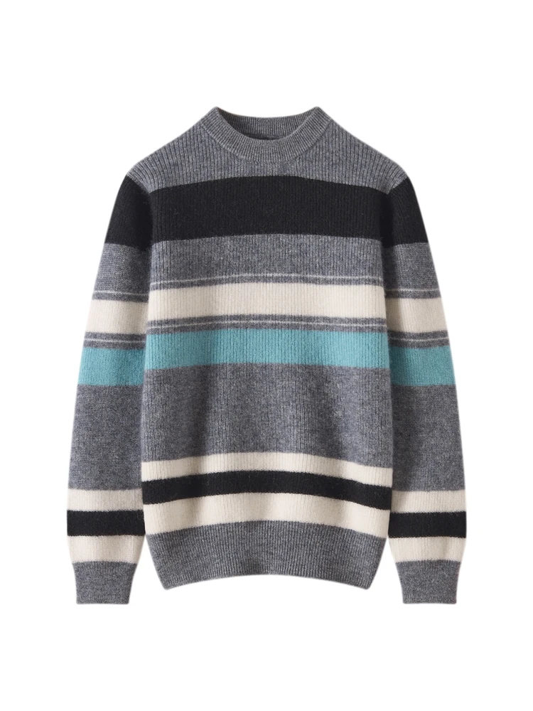 

Fashion Kids Sweater Pullover 100% Cashmere Children Clothes Autumn Winter Boys Sweater Warm Thicked Mock Neck Blue Stripe Knit