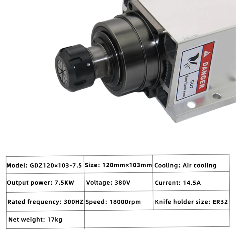 Woodworking Machinery: 7.5KW ER32 Air-cooled Spindle Motor, CNC Spindle Motor, 300Hz, 18000rpm Spindle Motor