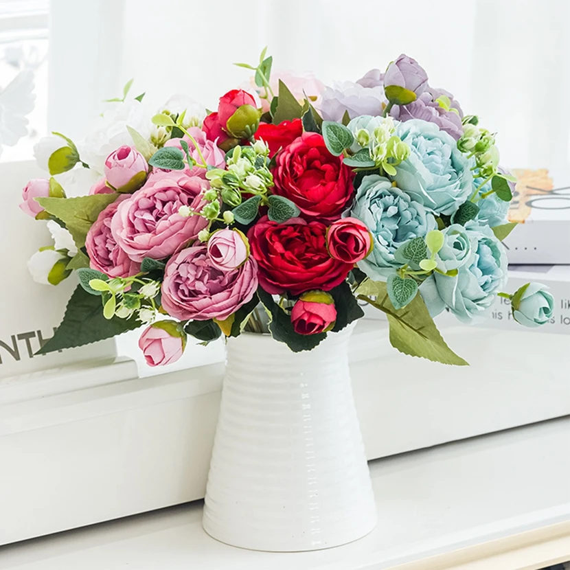 

10Pcs Silk Roses Artificial Flowers Peony Outdoor Wedding Wreath Bridal Bouquet Festival Decor Vase Home Room Diy Gift Wholesale