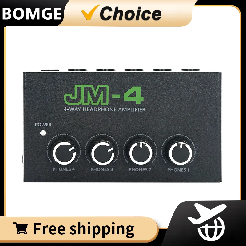 BOMGE Headphone Amp Amplifier 4 Channels 12V Metal Stereo Audio Quarter Inch Balanced TRS Headphone Output and TRS Audio Input