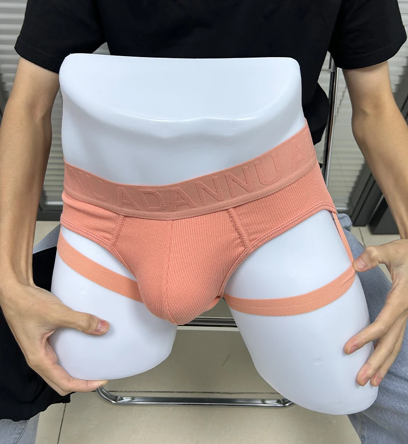 2PCS Sexy Leg Strap Mens Sports Fitness Briefs Male Underwear Gays Slip Bikini Jockstrap Underpants Cotton Homme Bikini Briefs