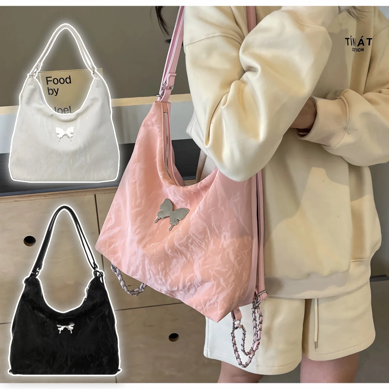 2024 New Butterfly Elements Fashion Trend Tote Bag Large Capacity Commuter Shoulder Bag Versatile Chain Shoulder Bag