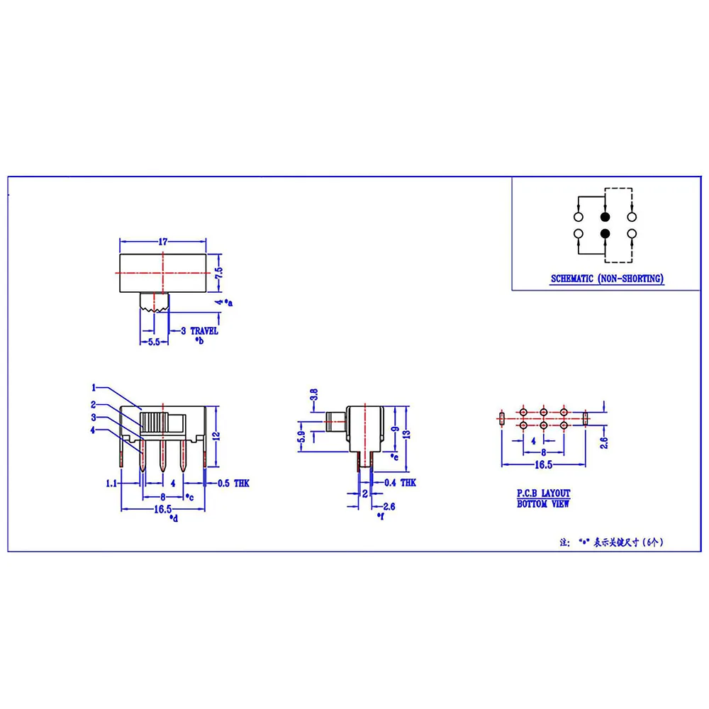 10Pcs SK-22F02 Toggle switch 6Pin PCB 2 Position 2P2T SPDT Handle height 5 mm Miniature Slide Switch Side Knob