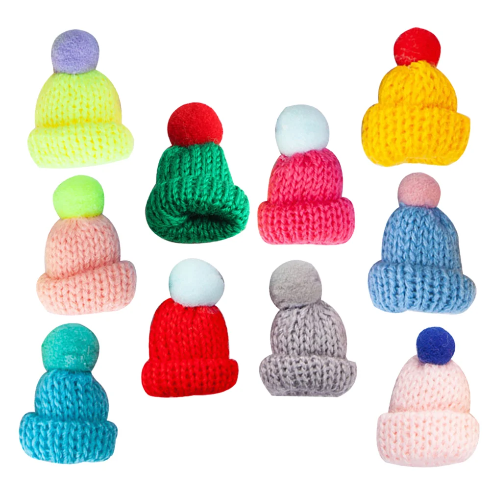 

10 Pcs Christmas Mini Woolen Hat Plush Ball Ornaments Knitted Decoration (mixed Colors 10pcs) Small Tree DIY Knitting Hats Yarn