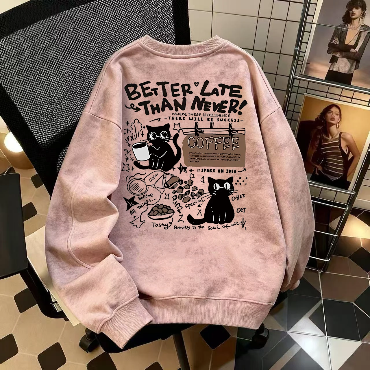 

Autumn Winter Fce Lined round Ne Sweatirt Tie Dye Long Sve Warm Brand Outlet American Sle Youth Casual Faion