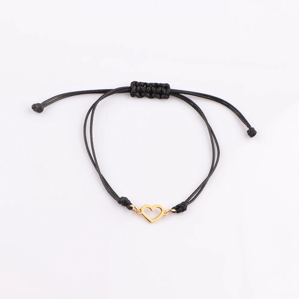 5 unids/lote de dijes de corazón de amor huecos de acero inoxidable, hilo de cera trenzado, pulsera hecha a mano, pulsera deslizante ajustable, regalo