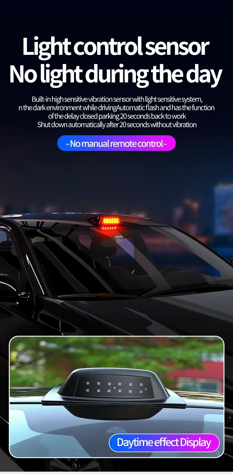 Solar-LED-Dachdekorationsleuchte für Autos, kabellose blinkende Navigationsleuchte, Sicherheitswarnleuchte gegen Rückfahrtunfälle – Detail 9