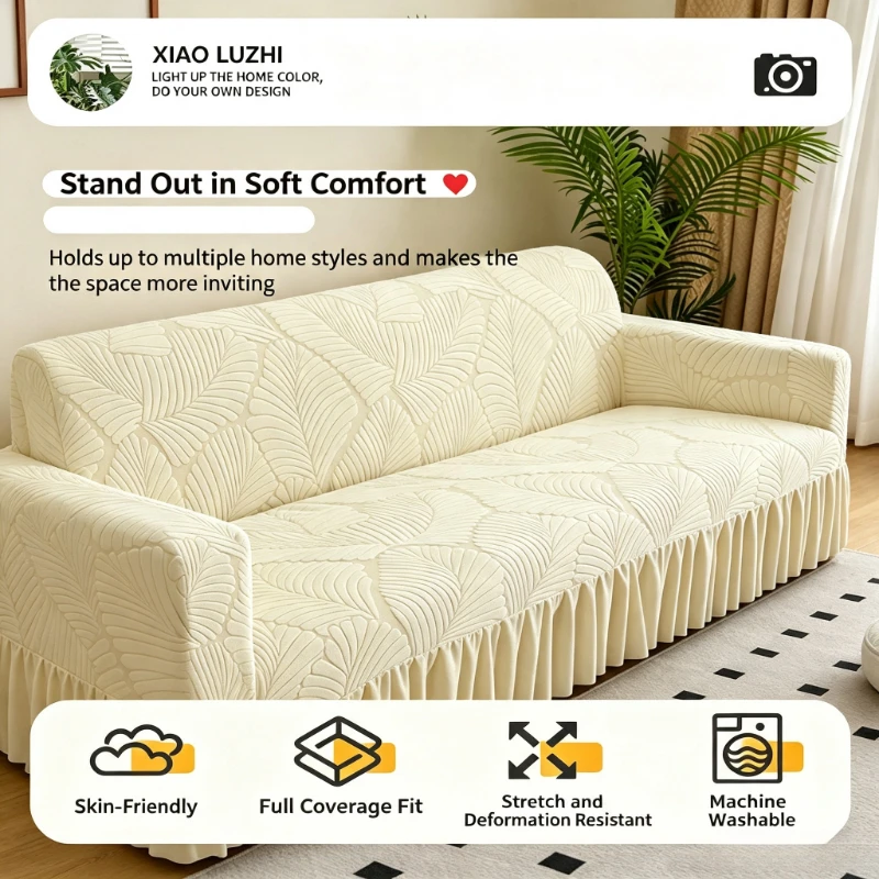 Christmas Jacquard Ruffle Skirt Sofa Slipcover Full Coverage Stretch Couch Cover Pet Kids Friendly 1/2/3/4/5 Seater Protector