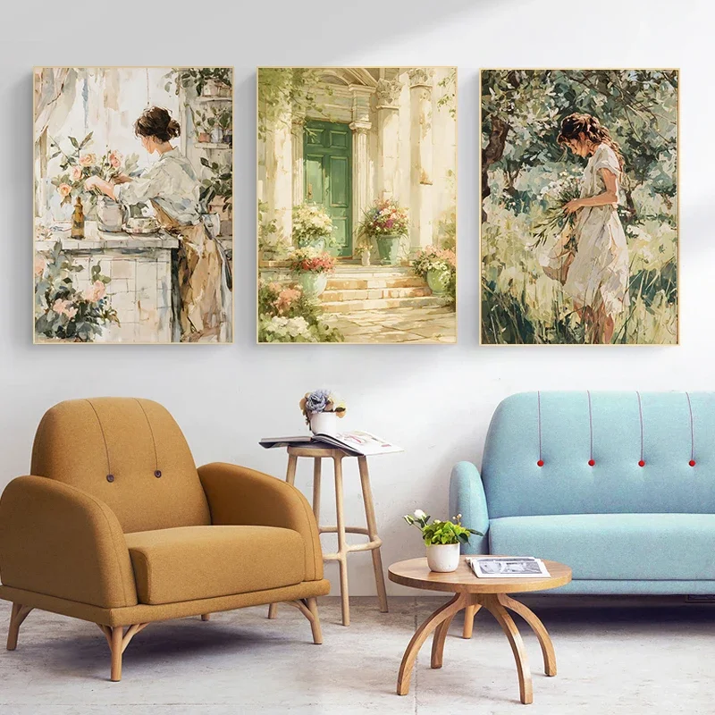 Classic French Manor NobleWoman Party Beautiful Swing Rococo Garden Romance Poster Canvas Paintings Wall Art Pictures Home Decor