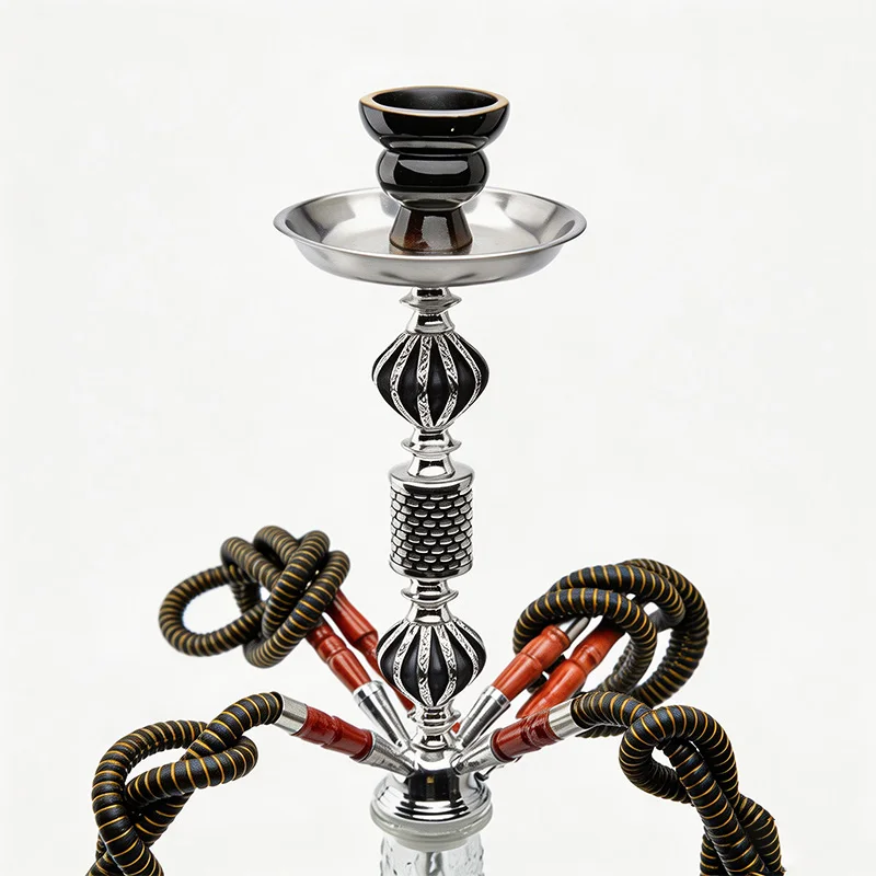 Hookah Shisha Complete Set Embossed Blue Glass Base Narguile Chicha Water Pipe for Bar Party Household Gathering Smoking Kit