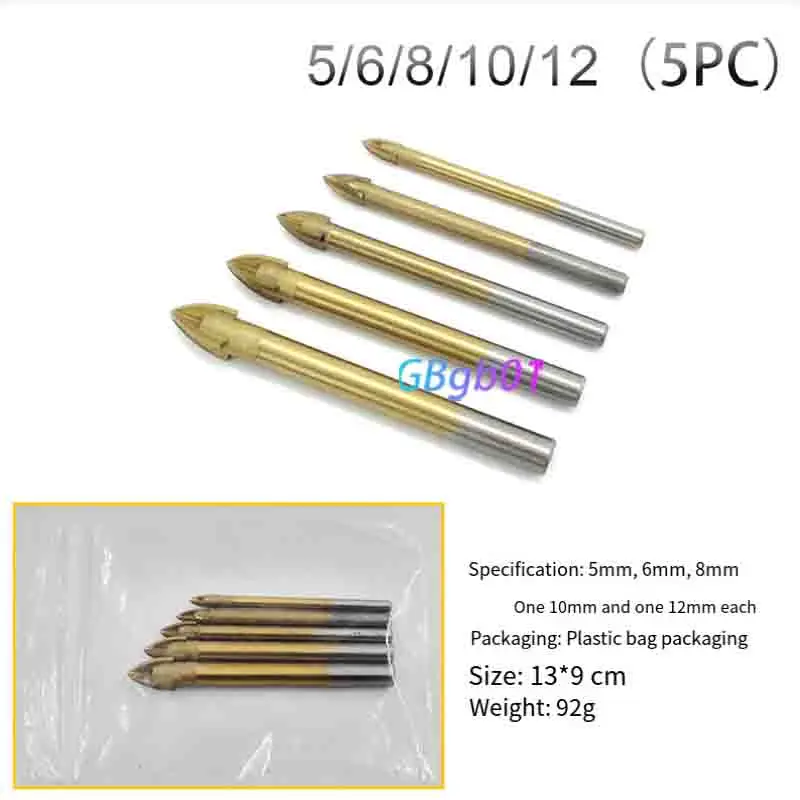 Picture 3: Aluminum – Round Shank Cross Design Industrial Titanium Coated Triangle Drill Bit for Tile, Glass, Ceramic, Wall