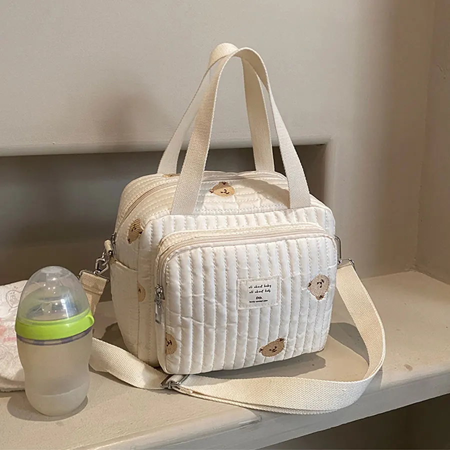 

Baby Mommy Bag Polyester New Embroidered Little Bear Mother and Baby Bag Large Capacity Outward Crossbody Bag